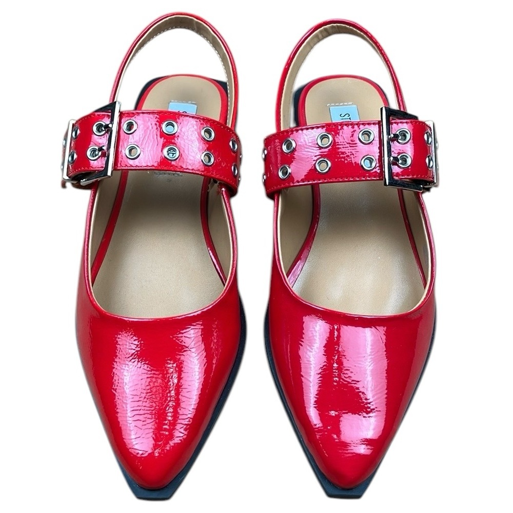 Steve Madden Smokee Red Patent Buckle Slingback Flats NWT - Picture 2 of 13
